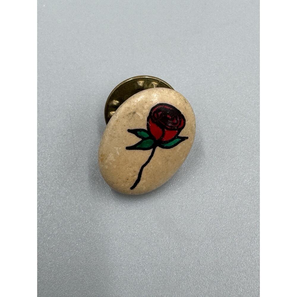 Vintage Oval Shaped Lapel Pin W/ Rose Flower